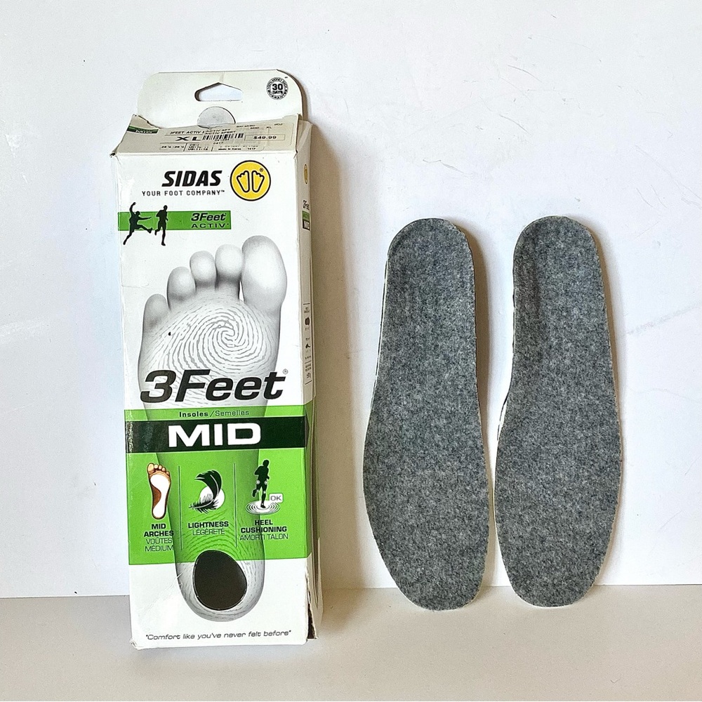 NEW Open Box SIDAS 3 Feet Activ Mid Insoles Bamboo Top Cover SZ XL 11-12 US